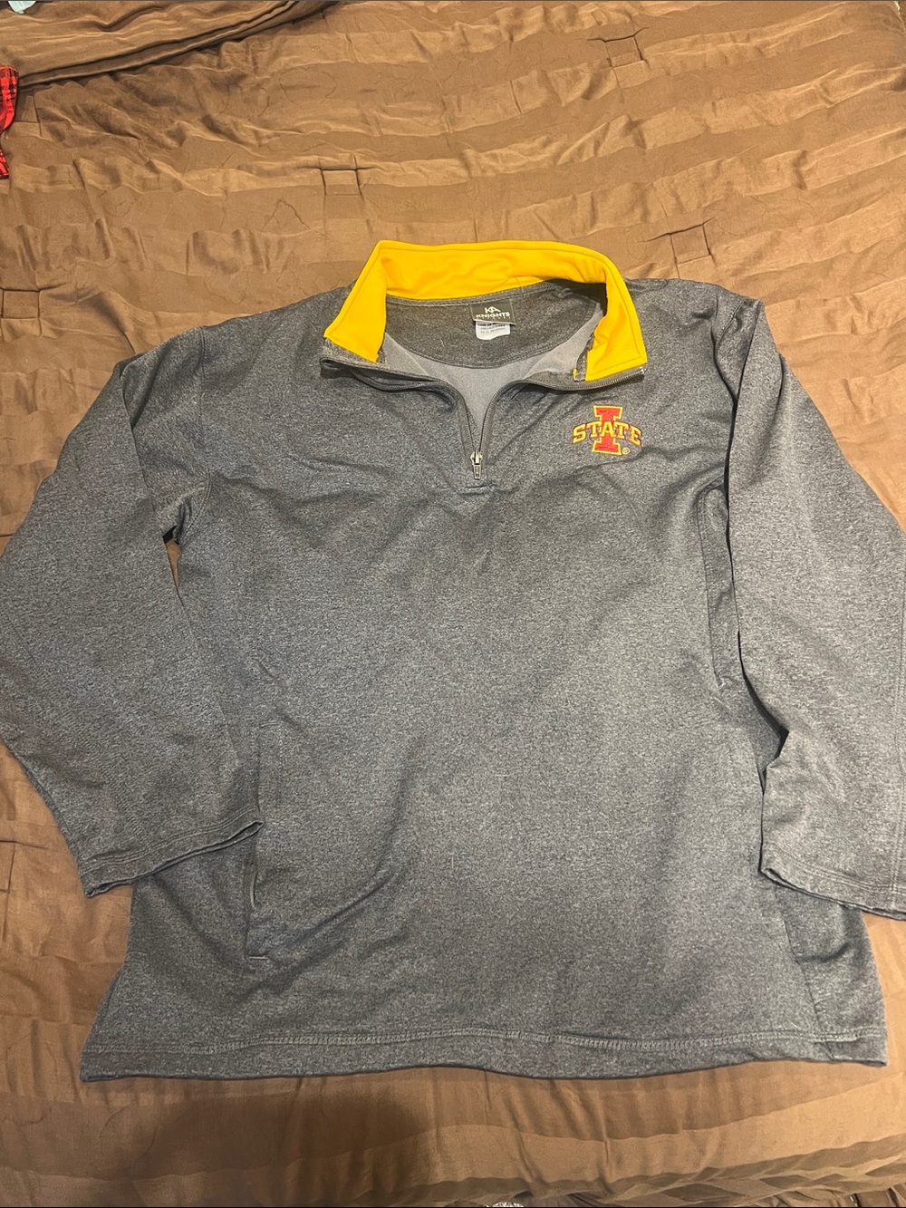 Knights Apparel Gray Pullover with Yellow Collar and Iowa State Logo